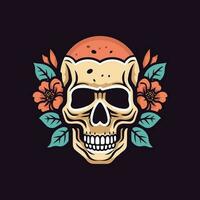 skull head with flower decoration vector clip art illustration