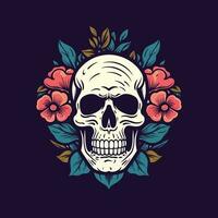 skull head with flower decoration vector clip art illustration