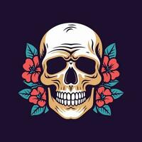 skull head with flower decoration vector clip art illustration