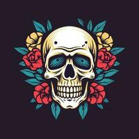 skull head with flower decoration vector clip art illustration