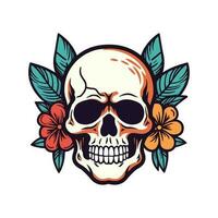 skull head with flower decoration vector clip art illustration