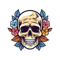 skull head with flower decoration vector clip art illustration