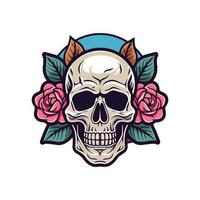 skull head with flower decoration vector clip art illustration