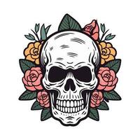 skull head with flower decoration vector clip art illustration