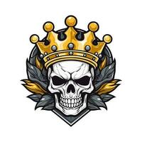 skull wearing a crown with flower decoration vector clip art illustration