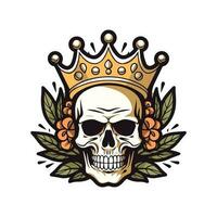 skull wearing a crown with flower decoration vector clip art illustration