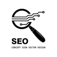 SEO - Search Engine Optimization - vector logo template concept illustration. Abstract electronic technology creative sign. Magnifier sign. Lens icon. Design element.