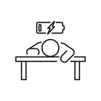 tired person in the workplace, tiredness or burnout icon, low level energy in work battery, exhausted and sleepy man, thin line symbol - editable stroke vector illustration