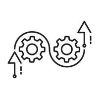 agile process icon, flexible work software, methodology development, arrow with gears, thin line symbol on white background - editable stroke vector illustration