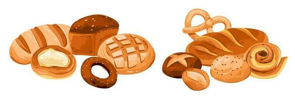 Bakery products. A variety of pastries from the dough. Homemade cakes. Cartoon vector illustration.