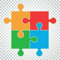 Colorful jigsaw puzzle vector. Flat illustration. Puzzle game. Simple business concept pictogram on isolated background. vector