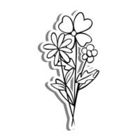 Three Flowers on white silhouette and gray shadow. Vector illustration for decoration or any design.