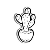 Doodle cartoon cactus nursery decoration, black line hand drawn for coloring and any design. Vector illustration of kid art.