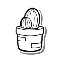 Doodle cartoon cactus nursery decoration, black line hand drawn for coloring and any design. Vector illustration of kid art.