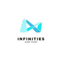 Infinity geometric water logo concept with 3d shape gradient blue color. Surf Park vector