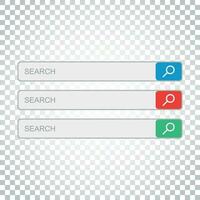 Search bar field. Set vector interface elements with search button. Flat vector illustration on isolated background. Simple business concept pictogram.
