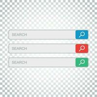 Search bar field. Set vector interface elements with search button. Flat vector illustration on isolated background. Simple business concept pictogram.