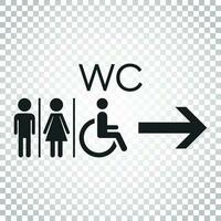 WC, baño plano vector icono . hombres y mujer firmar para Area de aseo en aislado antecedentes. sencillo negocio concepto pictograma.