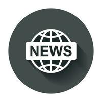 World news flat vector icon. News symbol logo illustration on black round background with long shadow.