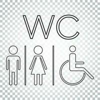 WC, baño línea vector icono . hombres y mujer firmar para Area de aseo en aislado antecedentes. sencillo negocio concepto pictograma.