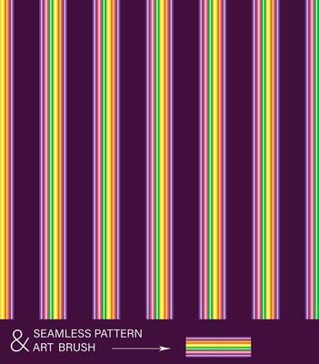 Seamless pattern with stripes. Bright neon fluorescent colors. Good for apparel, fabric, textile, surface design. 1960s, 70s style retro background. Striped art brush as a bonus