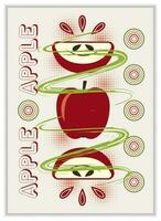 Vertical A4 poster with red apple, abstract shapes in simple geometric bauhaus style. Good for branding, decoration of food package, cover design, decorative print, background, wall decoration vector