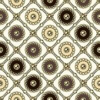 Seamless pattern with circles with gold chains, beads in diagonal square grid. Classic luxe background in pale pastel colors. vector