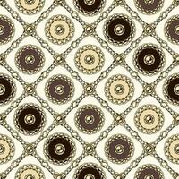 Seamless pattern with circles with gold chains, beads in diagonal square grid. Classic luxe background in pale pastel colors. vector