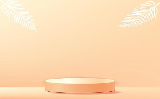 resumen mínimo escena producto presentación - 3d geométrico podio Bosquejo con tropical hoja en marrón antecedentes vector