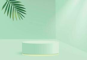 cautivador resumen presentación verde Coco hoja fondo con blanco y verde cilindro podio - mínimo pared escena para verano concepto vector