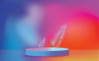 Vibrant Cylindrical Podium with Colorful Feathers - Eye-catching Display vector