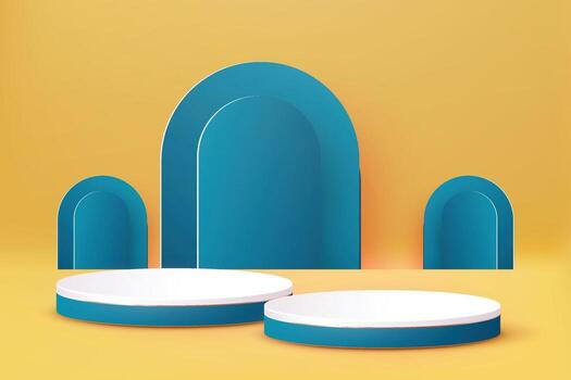 Yellow Ambiance Podium in 3D Scene - Minimal Product Display Mockup Enhanced with Geometric Shape Object vector