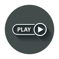 Play icon vector. Play video illustration in flat style on black round background with long shadow. vector
