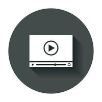 Play icon vector. Play video illustration in flat style on black round background with long shadow. vector