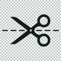 Scissors icon with cut line. Scissor vector illustration.