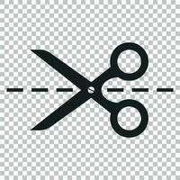 Scissors icon with cut line. Scissor vector illustration.