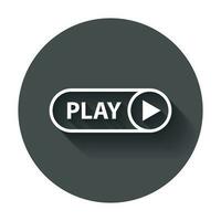 Play icon vector. Play video illustration in flat style on black round background with long shadow. vector