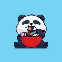 Cute panda eating ramen noodle simple cartoon vector illustration animal food icon