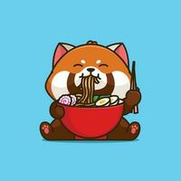 linda rojo panda comiendo ramen fideos sencillo dibujos animados vector ilustración animal comida icono