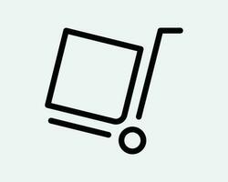 Hand Trolley Icon. Delivery Package Box Warehouse Transport Truck Cargo Order Parcel Load. Black White Graphic Clipart Artwork Symbol Sign Vector EPS