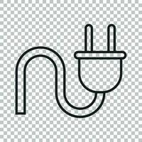 Plug vector icon in line style. Power wire cable flat illustration.