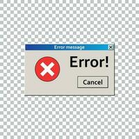 Error warning message. User Interface window. Virus alert illustration. vector