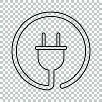 Plug vector icon in line style. Power wire cable flat illustration.