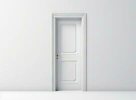 Modern white door. Grey wall with free space. Minimalist bright interior created with Generative AI technology. photo