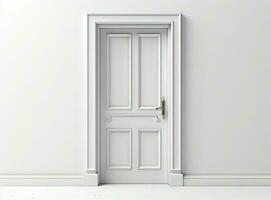 Modern white door. Grey wall with free space. Minimalist bright interior created with Generative AI technology. photo