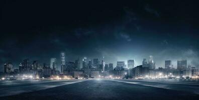 la carretera en el noche ciudad creado con generativo ai tecnología foto