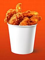 Fried chicken in paper bucket created with Generative AI technology photo