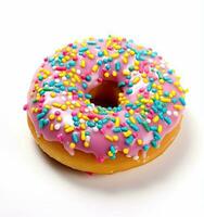 Donut with sprinkles isolated created with Generative AI technology photo