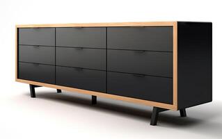 Brown modern TV table wood on white background . corner view created with technology photo