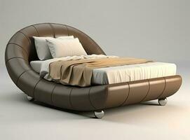 Brown classic double bed isolated created with Generative AI technology. photo